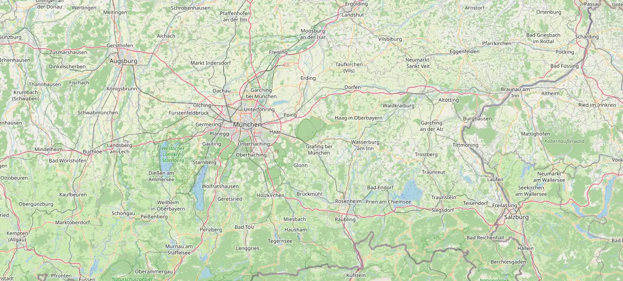 Karte Oberbayern mit den fünf Standorten Erding, Freising, Holzkirchen, Gmund am Tegernsee und Dorfen